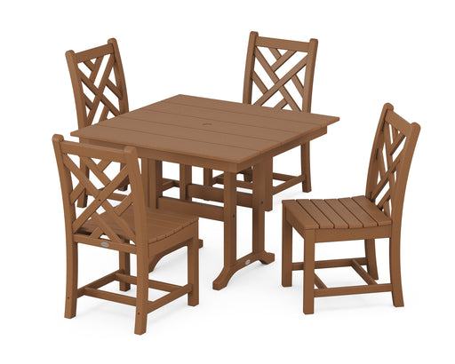 POLYWOOD Chippendale Side Chair 5-Piece Farmhouse Dining Set in Teak image