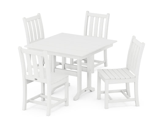 POLYWOOD Traditional Garden Side Chair 5-Piece Farmhouse Dining Set in White image