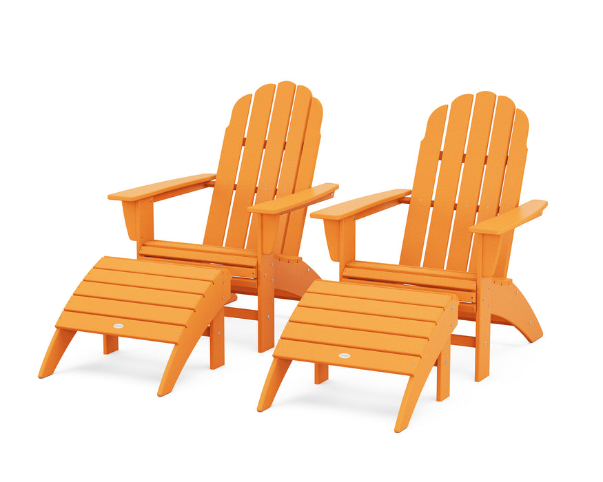 POLYWOOD Vineyard Curveback Adirondack Chair 4-Piece Set with Ottomans in Tangerine