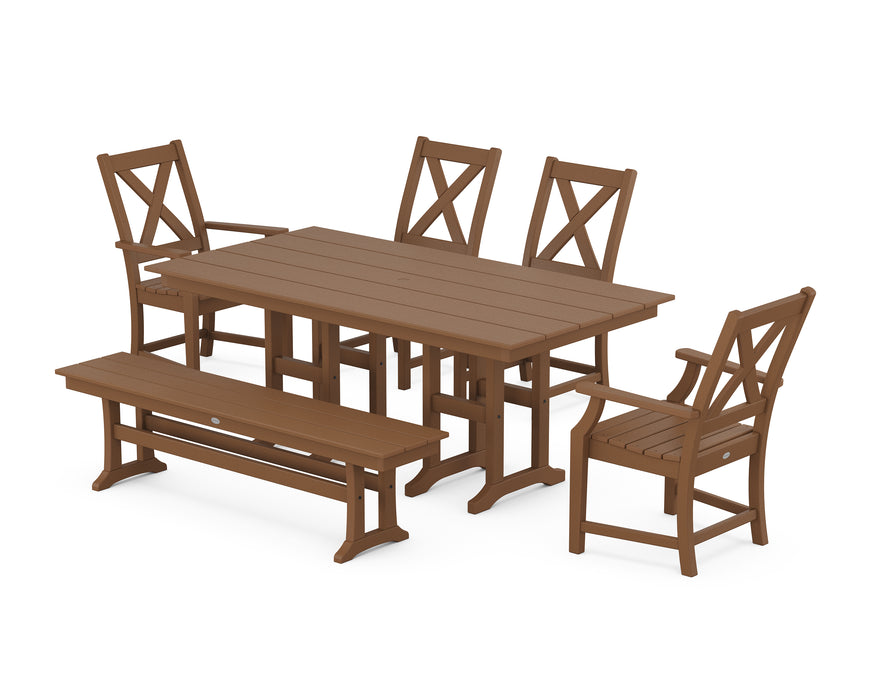 POLYWOOD Braxton 6-Piece Farmhouse Dining Set in Teak