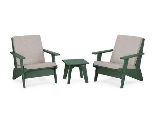 POLYWOOD Riviera Modern Lounge 3-Piece Set in Green / Weathered Tweed image