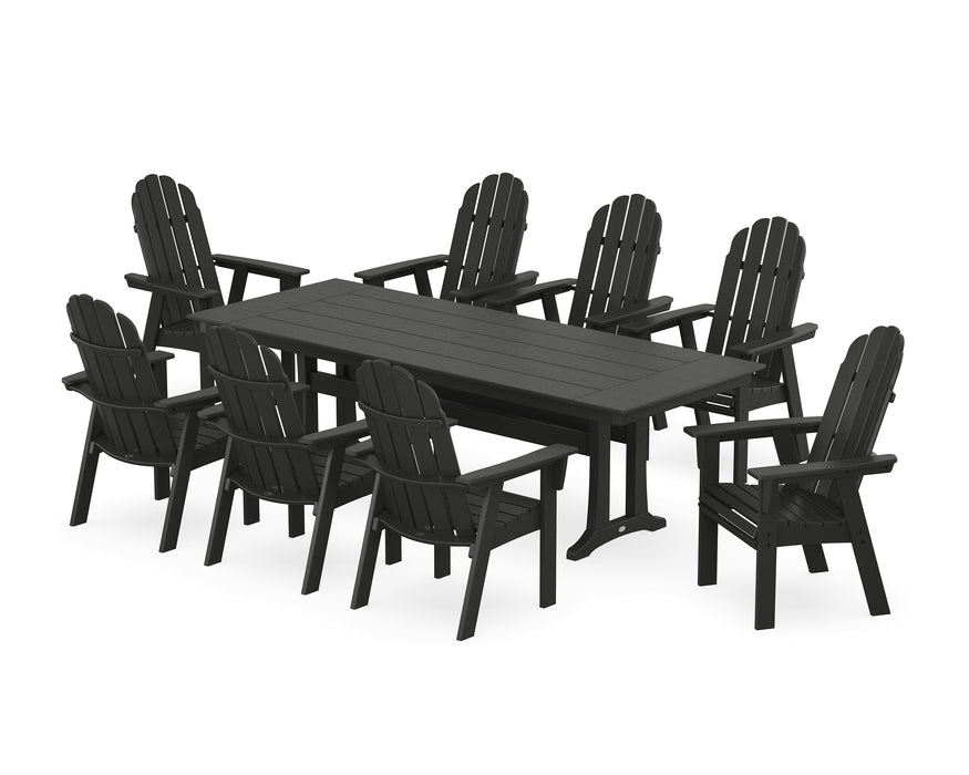 POLYWOOD Vineyard 9-Piece Curveback Adirondack Farmhouse Dining Set with Trestle Legs in Black