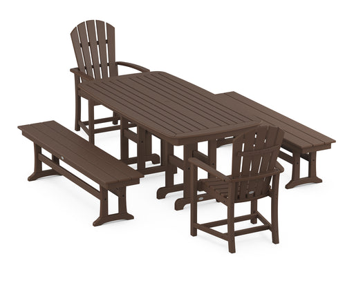 POLYWOOD Palm Coast 5-Piece Dining Set with Benches in Mahogany image