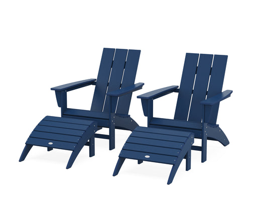 POLYWOOD Modern Adirondack Chair 4-Piece Set with Ottomans in Navy image