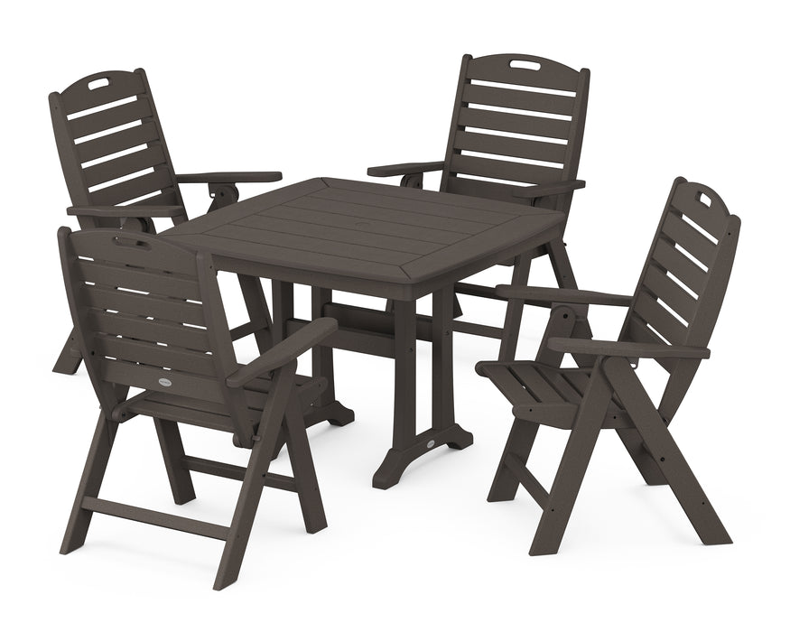 POLYWOOD Nautical Highback 5-Piece Dining Set with Trestle Legs in Vintage Coffee