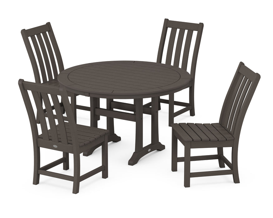 POLYWOOD Vineyard Side Chair 5-Piece Round Dining Set With Trestle Legs in Vintage Coffee