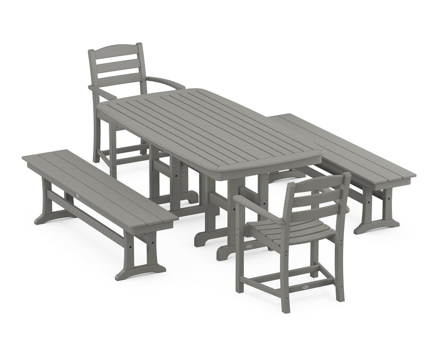 POLYWOOD La Casa Cafe 5-Piece Dining Set with Benches in Slate Grey