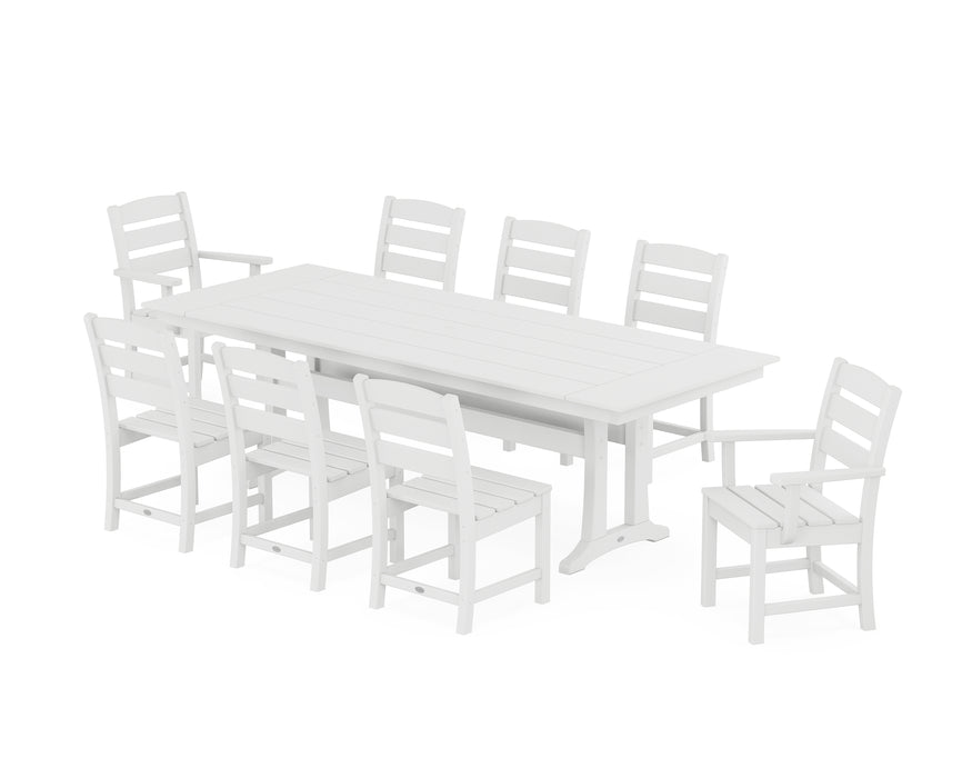 POLYWOOD Lakeside 9-Piece Farmhouse Dining Set with Trestle Legs in White image