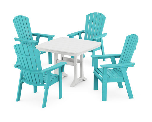 POLYWOOD Nautical Adirondack 5-Piece Dining Set with Trestle Legs in Aruba / White image