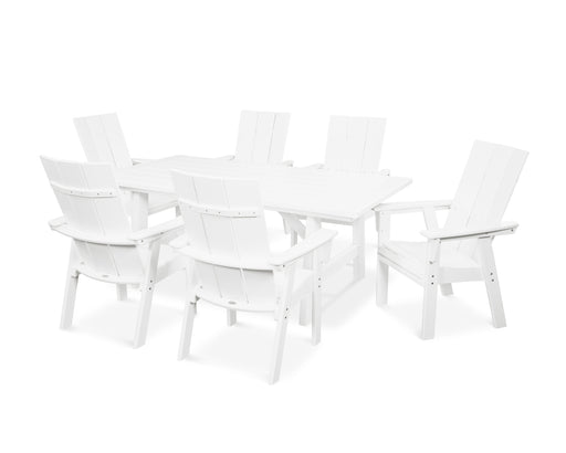 POLYWOOD Modern Curveback Adirondack 7-Piece Rustic Farmhouse Dining Set in White image