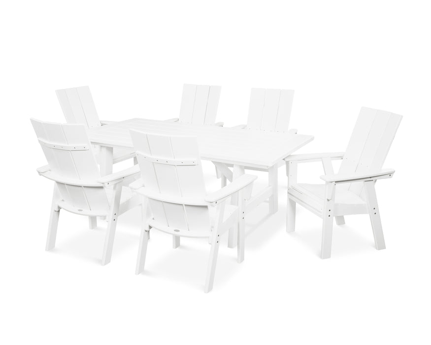 POLYWOOD Modern Curveback Adirondack 7-Piece Rustic Farmhouse Dining Set in White