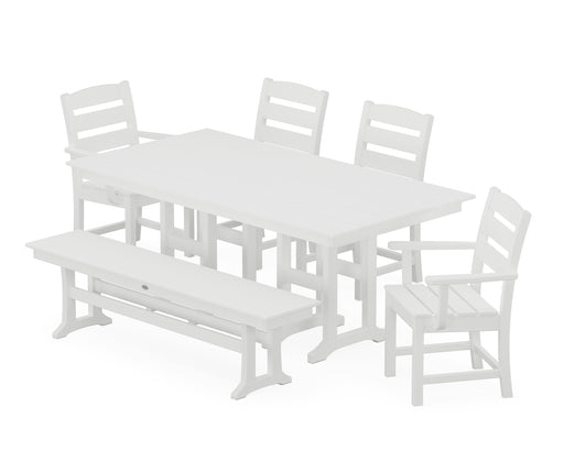 POLYWOOD Lakeside 6-Piece Farmhouse Dining Set with Bench in White image