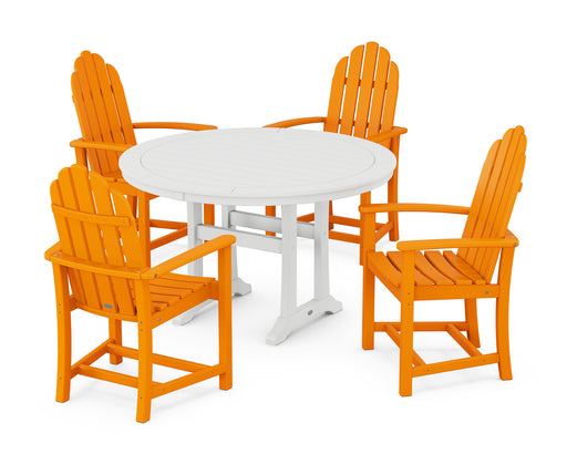 POLYWOOD Classic Adirondack 5-Piece Round Dining Set with Trestle Legs in Tangerine / White image