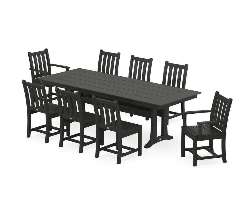 POLYWOOD Traditional Garden 9-Piece Farmhouse Dining Set with Trestle Legs in Black image