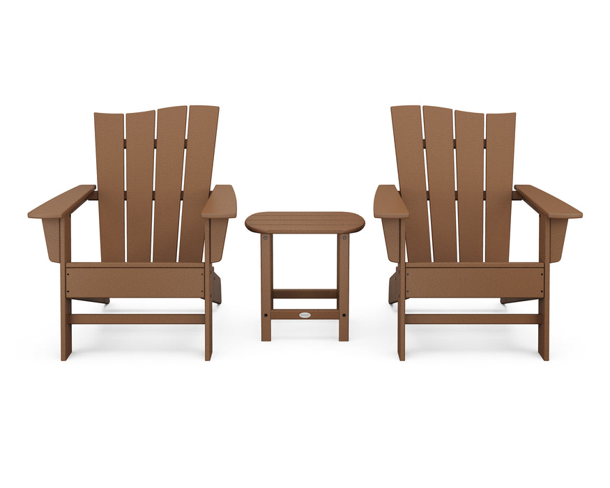 POLYWOOD Wave 3-Piece Adirondack Chair Set in Teak