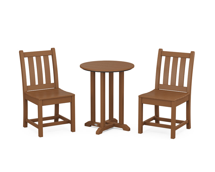 POLYWOOD Traditional Garden Side Chair 3-Piece Round Dining Set in Teak