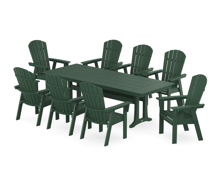 POLYWOOD Nautical 9-Piece Curveback Adirondack Farmhouse Dining Set with Trestle Legs in Green