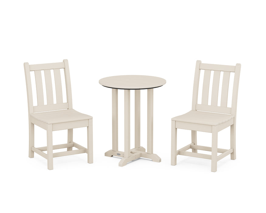 POLYWOOD Traditional Garden Side Chair 3-Piece Round Dining Set in Sand