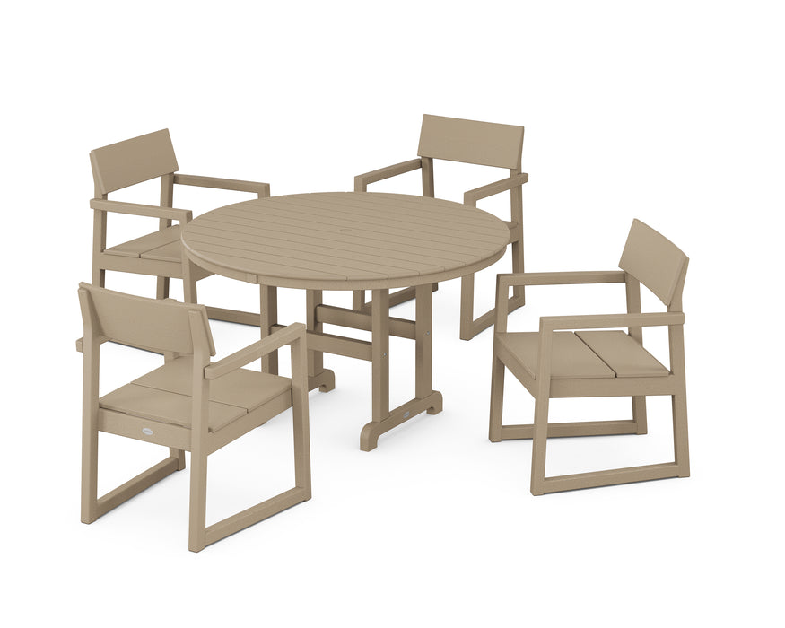 POLYWOOD EDGE 5-Piece Round Farmhouse Dining Set in Vintage Sahara