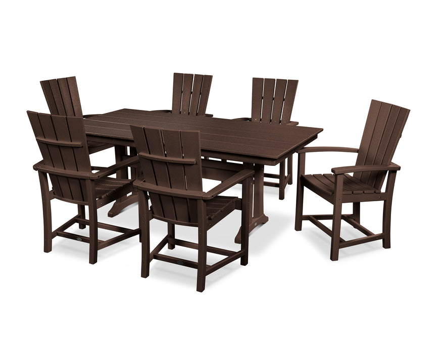 POLYWOOD Quattro 7-Piece Farmhouse Dining Set with Trestle Legs in Mahogany image