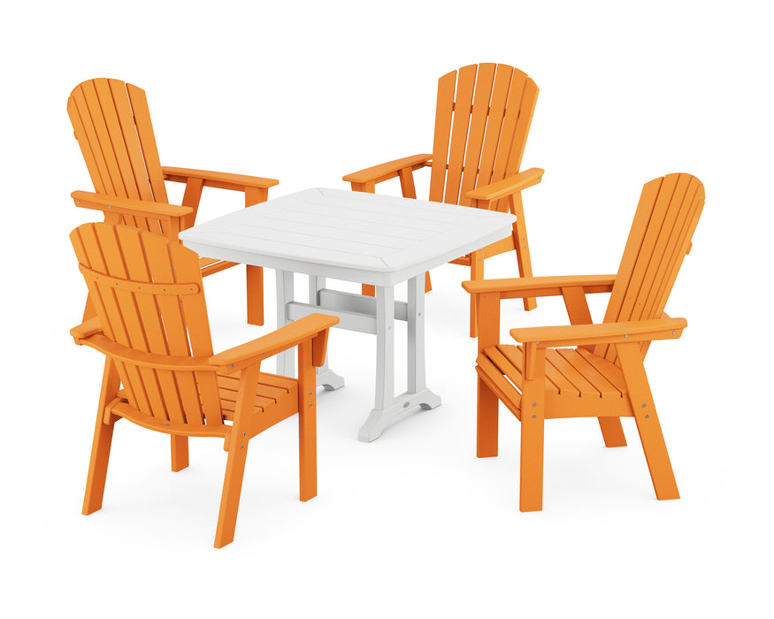 POLYWOOD Nautical Adirondack 5-Piece Dining Set with Trestle Legs in Tangerine / White image