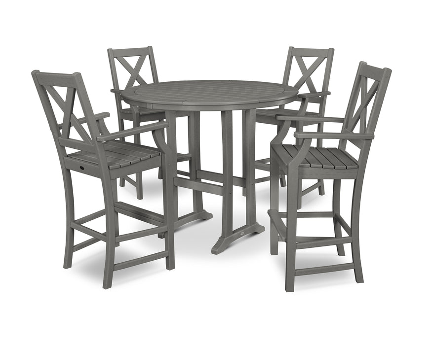 POLYWOOD Braxton 5-Piece Nautical Trestle Arm Chair Bar Set in Slate Grey