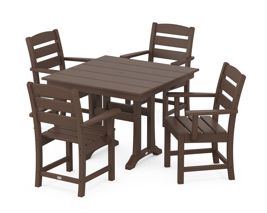 POLYWOOD Lakeside 5-Piece Farmhouse Trestle Arm Chair Dining Set in Mahogany image