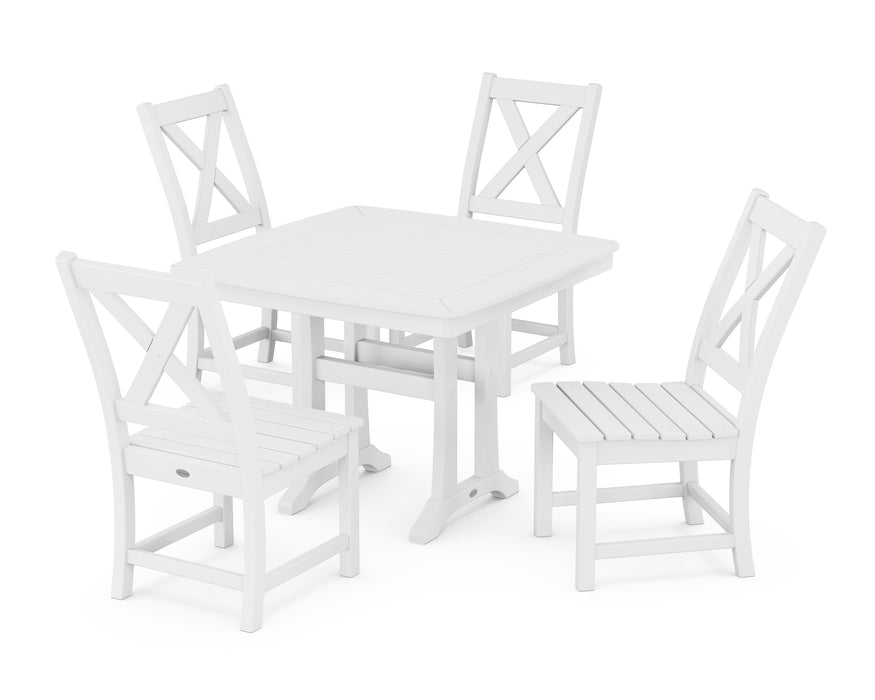 POLYWOOD Braxton Side Chair 5-Piece Dining Set with Trestle Legs in White