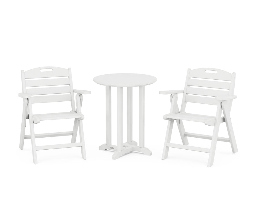 POLYWOOD Nautical Lowback Chair 3-Piece Round Dining Set in White