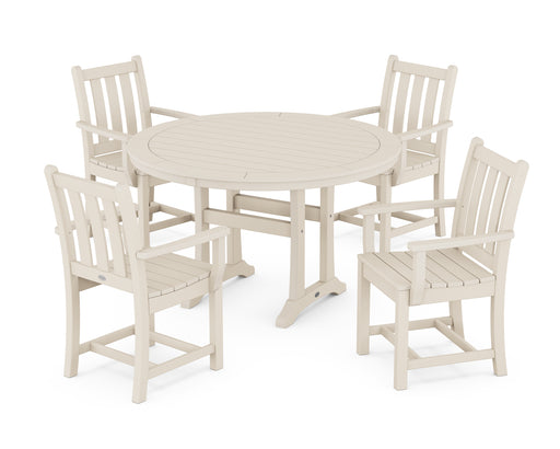 POLYWOOD Traditional Garden 5-Piece Round Dining Set with Trestle Legs in Sand image