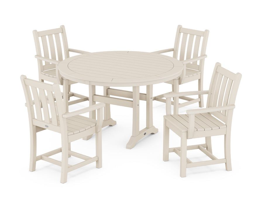 POLYWOOD Traditional Garden 5-Piece Round Dining Set with Trestle Legs in Sand image