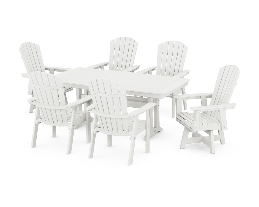 POLYWOOD Nautical 7-Piece Trestle Swivel Dining Set in Vintage White