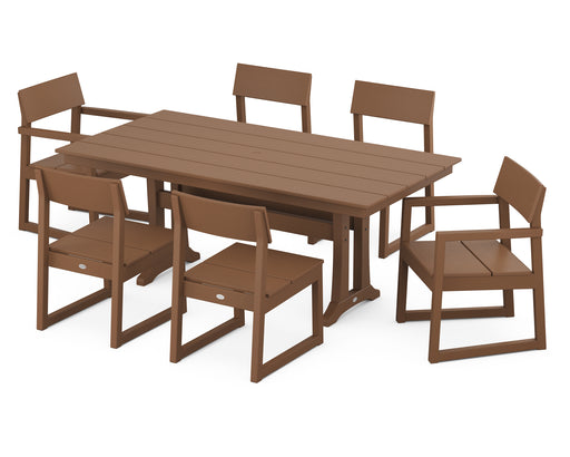 POLYWOOD EDGE 7-Piece Farmhouse Trestle Dining Set in Teak image