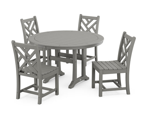 POLYWOOD Chippendale Side Chair 5-Piece Round Dining Set With Trestle Legs in Slate Grey image