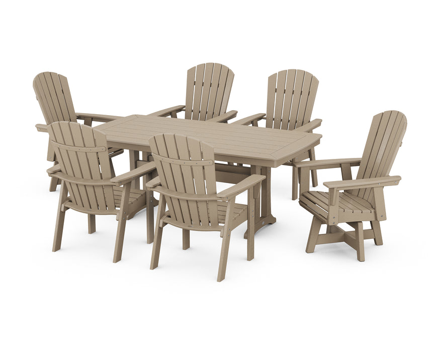 POLYWOOD Nautical 7-Piece Trestle Swivel Dining Set in Vintage Sahara