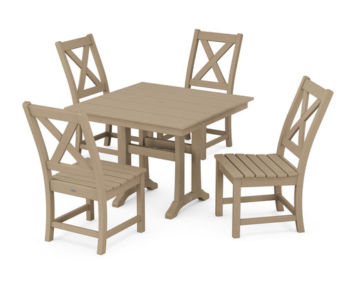 POLYWOOD Braxton Side Chair 5-Piece Farmhouse Dining Set With Trestle Legs in Vintage Sahara image