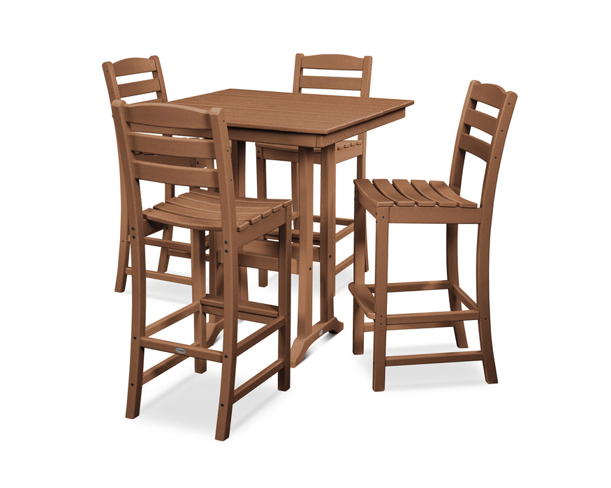 POLYWOOD La Casa Cafe 5-Piece Farmhouse Trestle Bar Set in Teak image