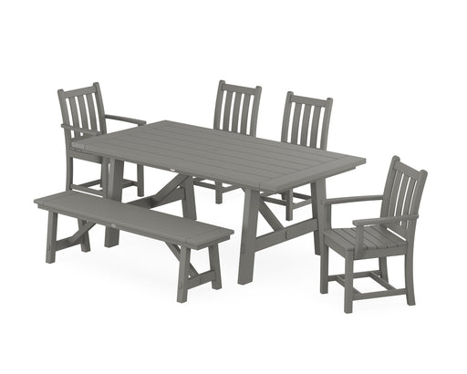 POLYWOOD Traditional Garden 6-Piece Rustic Farmhouse Dining Set With Bench in Slate Grey image