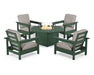 POLYWOOD Club 5-Piece Conversation Set with Fire Pit Table in Green / Weathered Tweed image