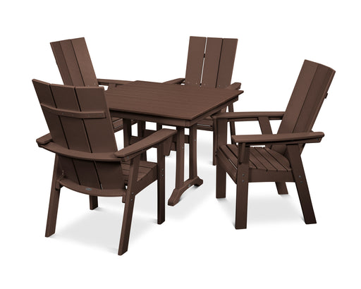 POLYWOOD Modern Curveback Adirondack 5-Piece Farmhouse Trestle Dining Set in Mahogany image