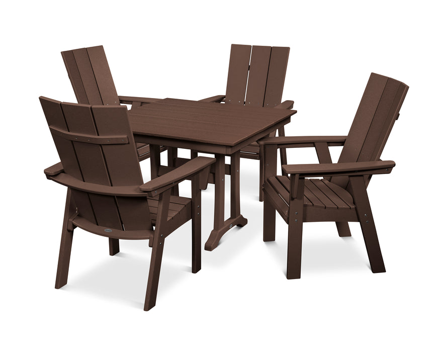 POLYWOOD Modern Curveback Adirondack 5-Piece Farmhouse Trestle Dining Set in Mahogany