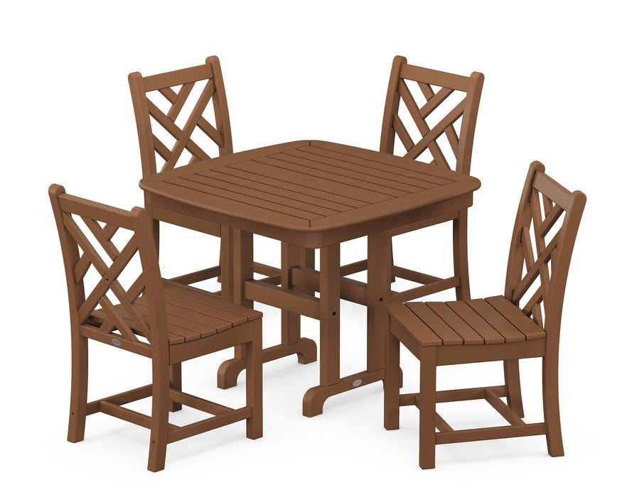 POLYWOOD Chippendale 5-Piece Side Chair Dining Set in Teak image