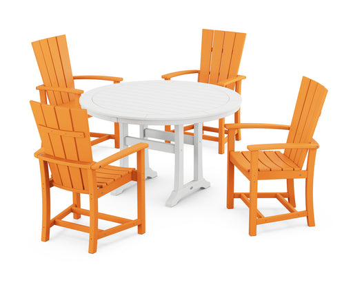 POLYWOOD Quattro 5-Piece Round Dining Set with Trestle Legs in Tangerine / White image