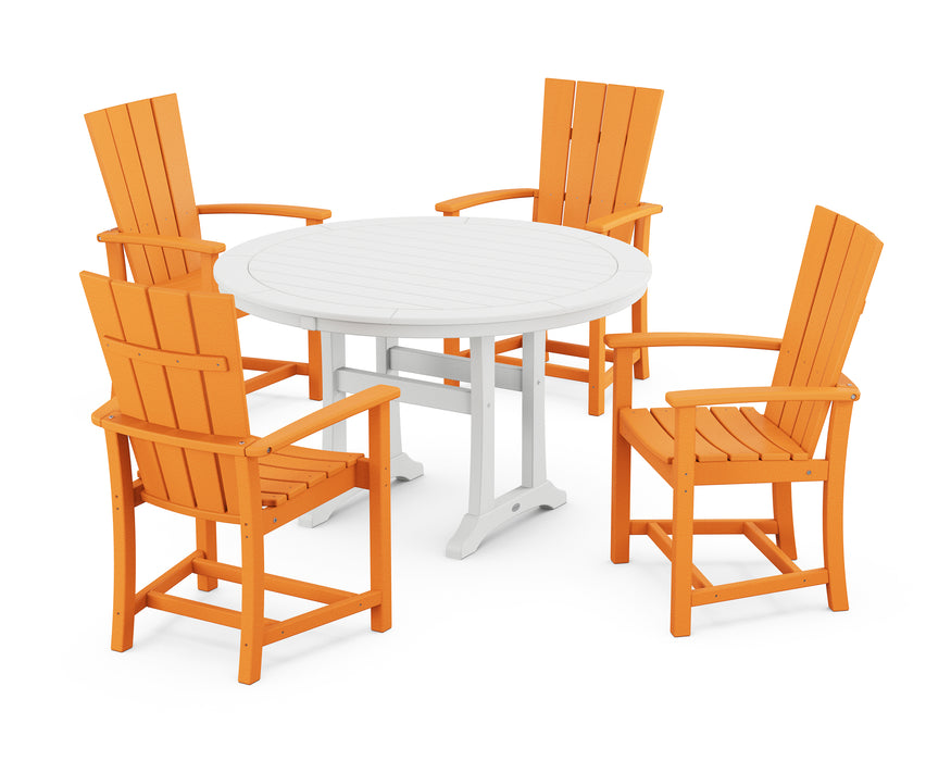 POLYWOOD Quattro 5-Piece Round Dining Set with Trestle Legs in Tangerine / White image