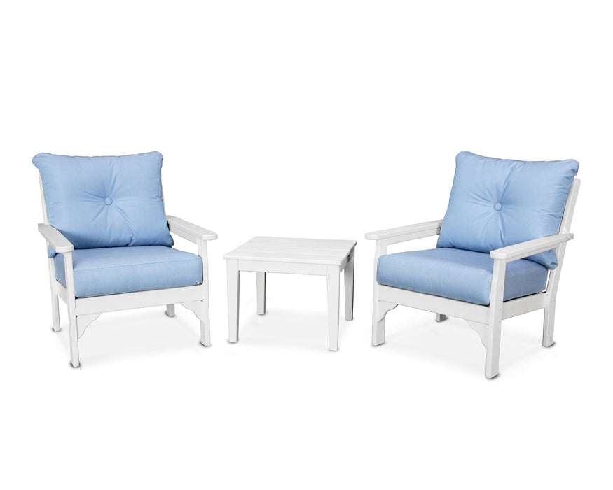 POLYWOOD Vineyard 3-Piece Deep Seating Set in Vintage White / Air Blue