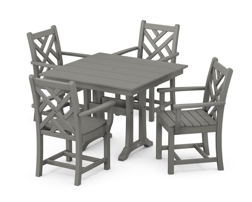 POLYWOOD Chippendale 5-Piece Farmhouse Trestle Arm Chair Dining Set in Slate Grey image