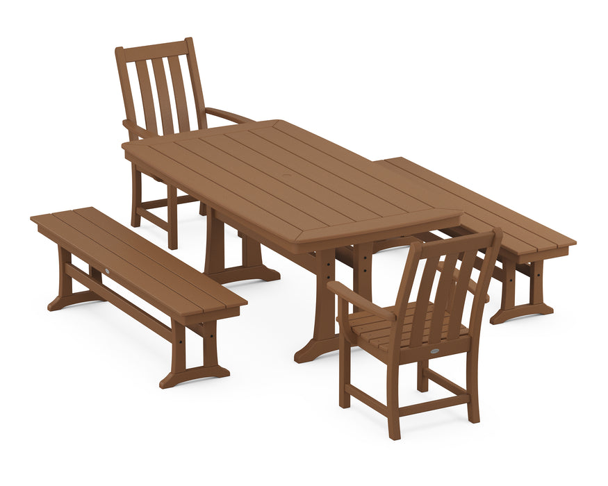 POLYWOOD Vineyard 5-Piece Dining Set with Trestle Legs in Teak