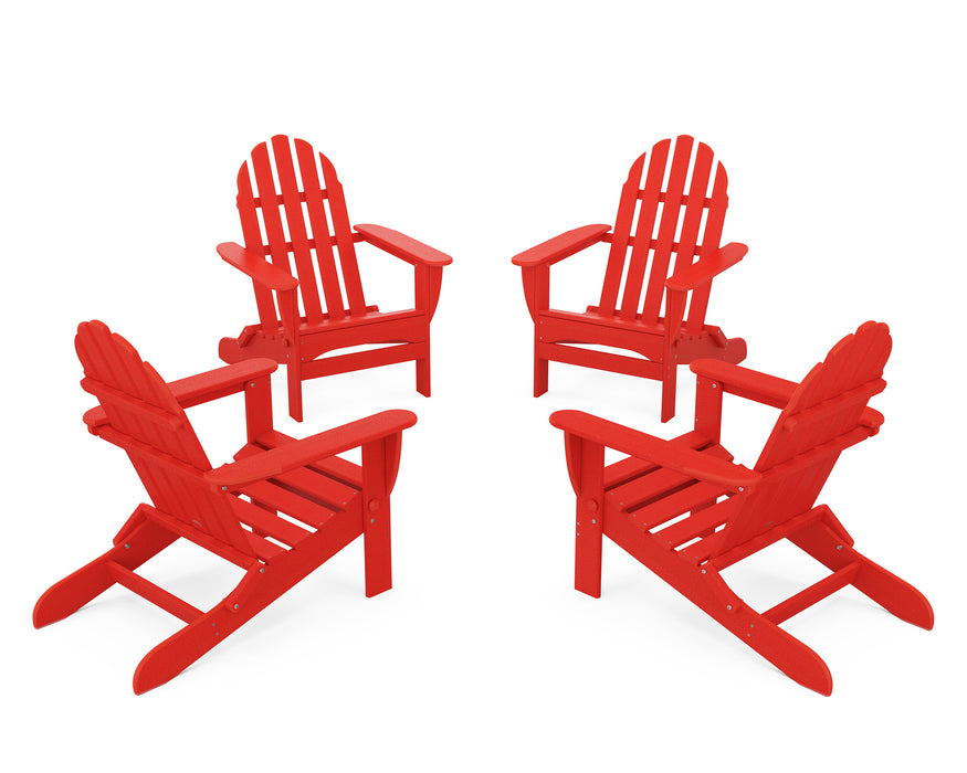 POLYWOOD 4-Piece Classic Folding Adirondack Conversation Set in Sunset Red