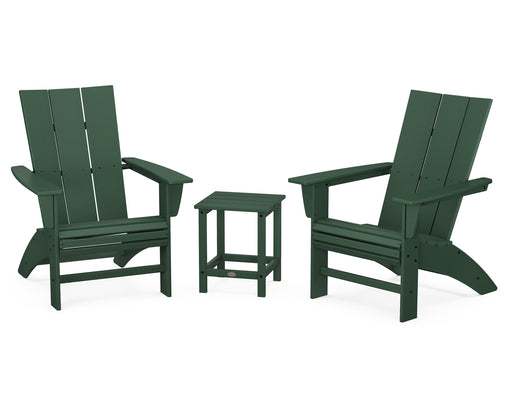 POLYWOOD Modern 3-Piece Curveback Adirondack Set with Long Island 18" Side Table in Green image