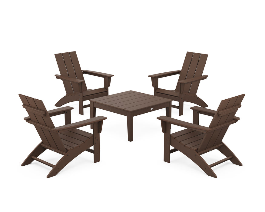 POLYWOOD 5-Piece Modern Adirondack Chair Conversation Set with 36" Conversation Table in Mahogany image